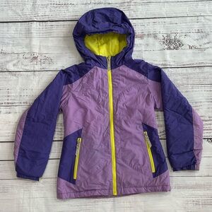 Lands End Girls Purple and Yellow Winter Hooded Jacket/Coat- Size Small (7-8)